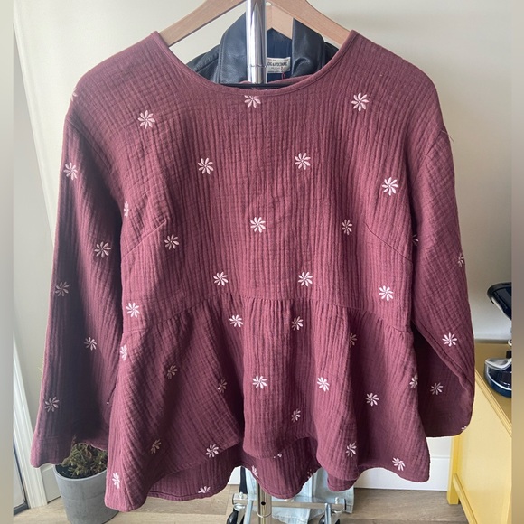 🔖 MADEWELL Embroidered Peplum Open Back Mulberry Top Flower Daisy - Picture 8 of 14